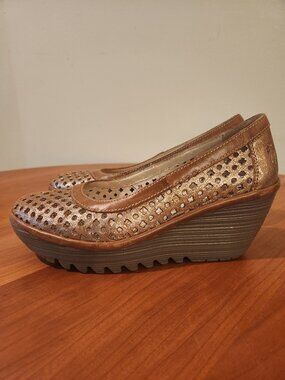 Fly London Bronze Slip On Wedges Sz 38 (US ~8)